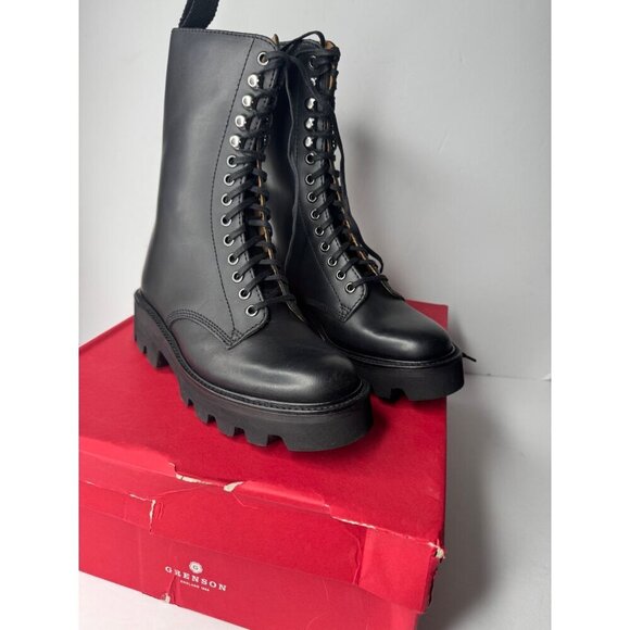 Anthropologie X Grenson Mavis Black Leather Combat Boots UK 4 US 6.5 - Picture 2 of 7